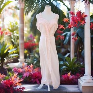 Elegant Pink Lace Trim Nightgown